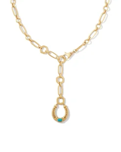 Noble Vintage Gold Horseshoe Y Necklace in Variegated Dark Teal Magnesite