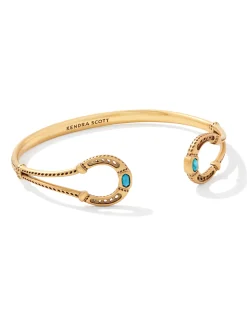 Noble Vintage Gold Horseshoe Cuff Bracelet in Variegated Dark Teal Magnesite