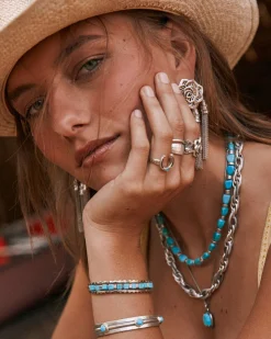 Noble Vintage Silver Horseshoe Cocktail Ring in Variegated Dark Teal Magnesite