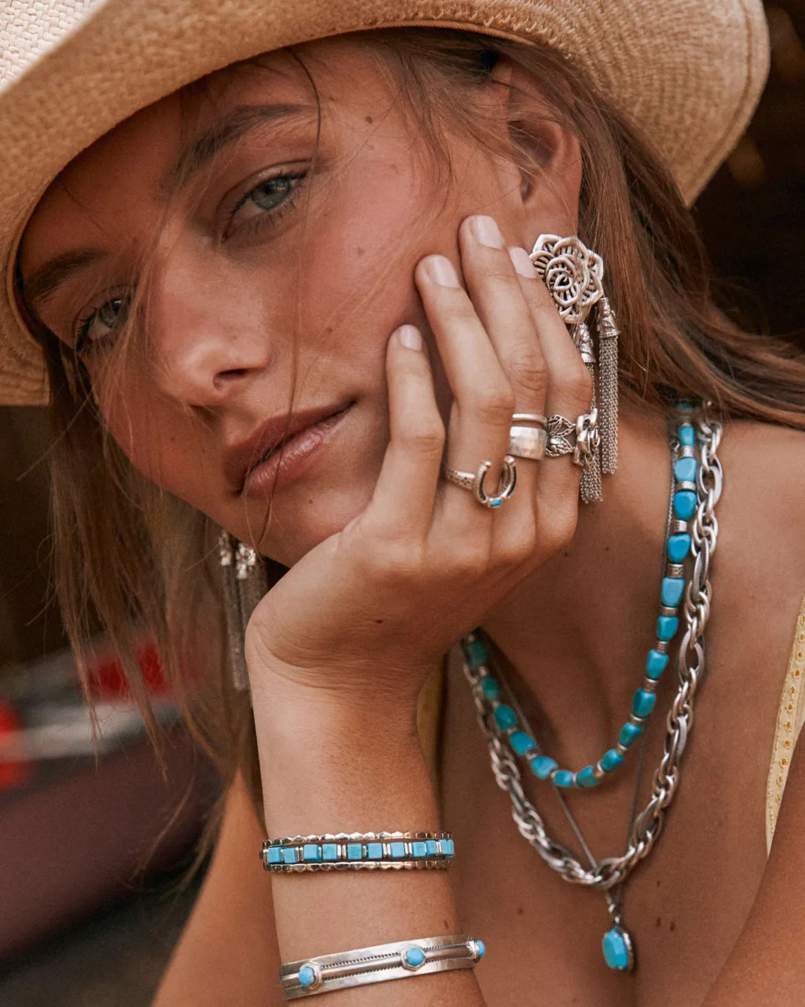 Noble Vintage Silver Horseshoe Cocktail Ring in Variegated Dark Teal Magnesite