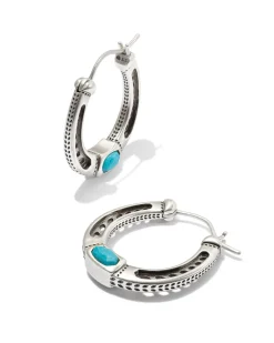 Noble Vintage Silver Horseshoe Hoop Earrings in Variegated Dark Teal Magnesite