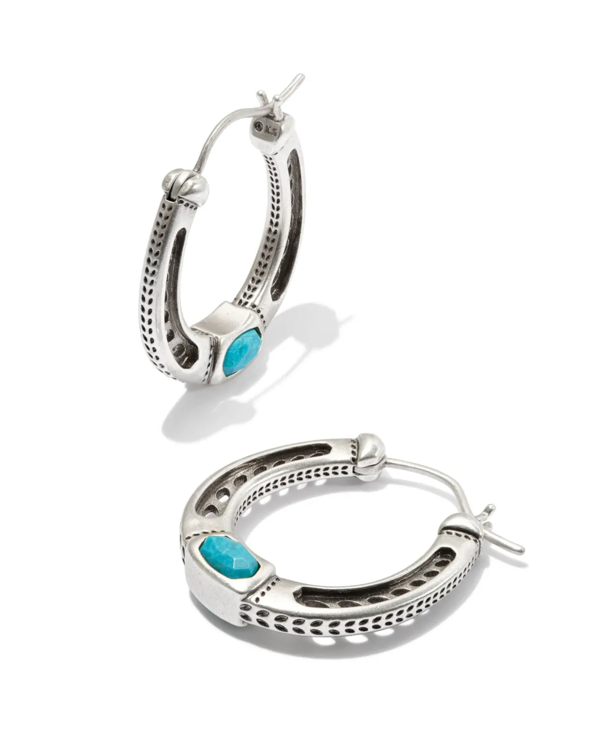 Noble Vintage Silver Horseshoe Hoop Earrings in Variegated Dark Teal Magnesite