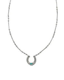 Noble Vintage Silver Horseshoe Pendant Necklace in Variegated Dark Teal Magnesite