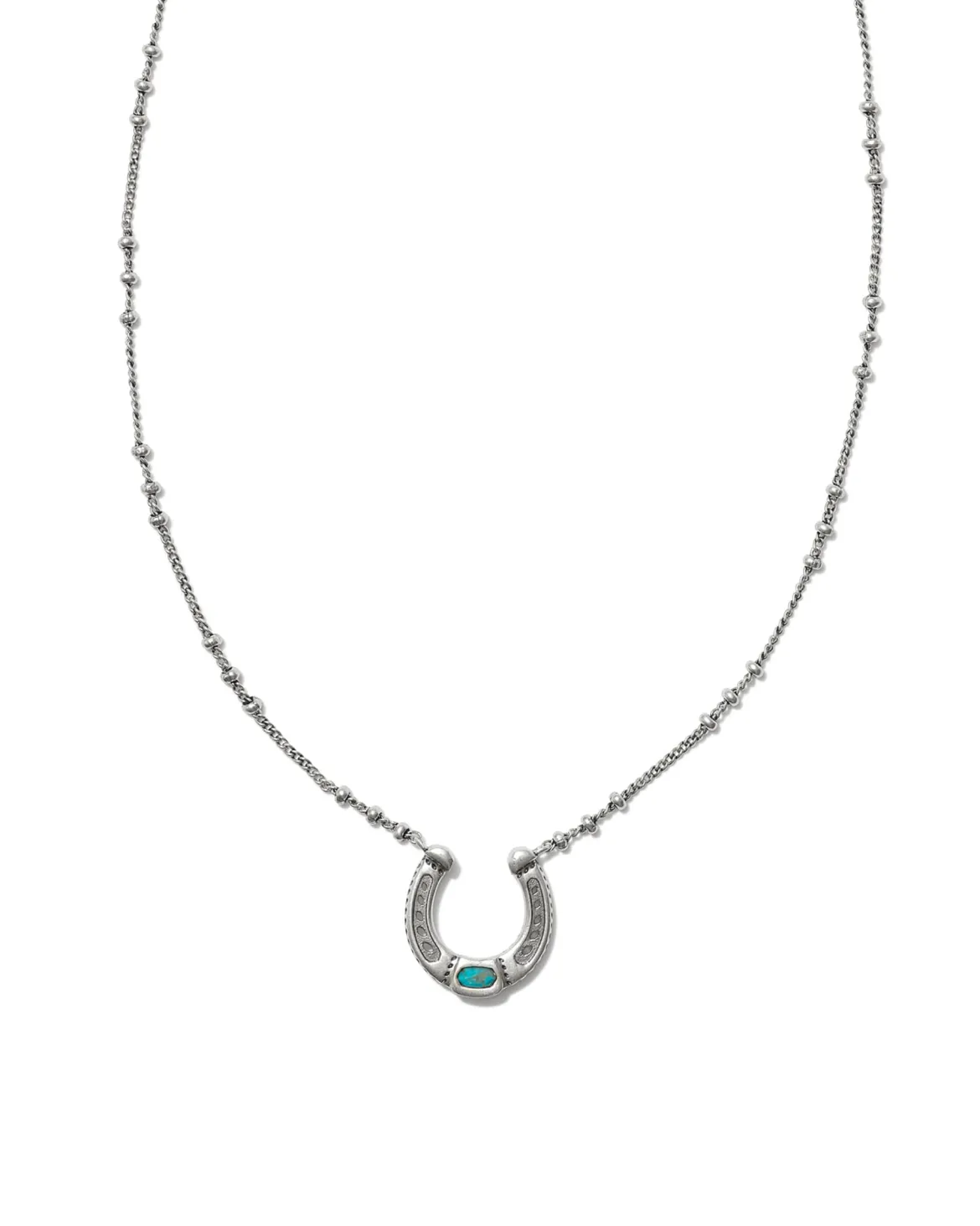 Noble Vintage Silver Horseshoe Pendant Necklace in Variegated Dark Teal Magnesite