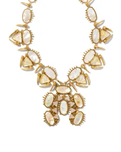 Odessa Vintage Gold Statement Necklace in Iridescent Abalone