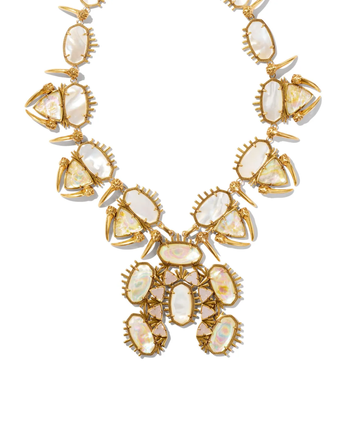 Odessa Vintage Gold Statement Necklace in Iridescent Abalone