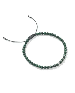 Otto Oxidized Sterling Silver Beaded Bracelet in Green Malachite