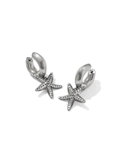Parker Starfish Vintage Silver Huggie Earrings