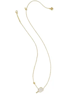 Pickleball Gold Short Pendant Necklace in Ivory Mother-of-Pearl