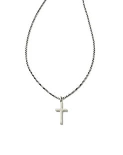Small Cross Charm Necklace in Oxidized Sterling Silver