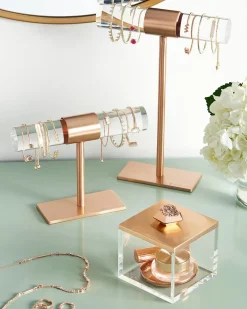 Small T-Bar Jewelry Stand in Antique Brass