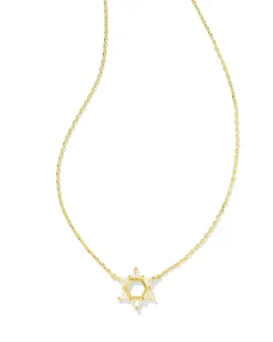 Star of David Gold Crystal Short Pendant Necklace in White CZ