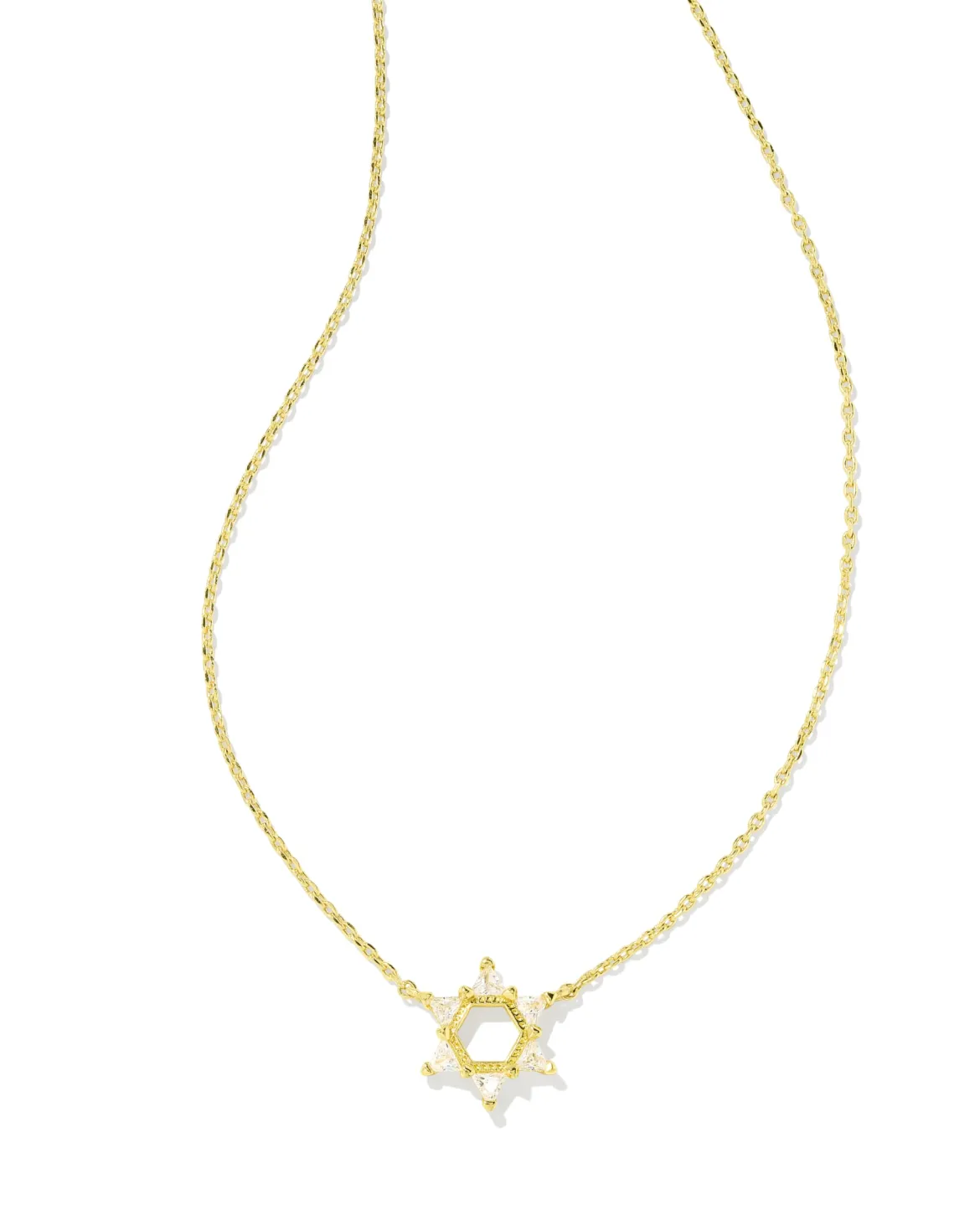 Star of David Gold Crystal Short Pendant Necklace in White CZ