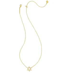 Star of David Gold Crystal Short Pendant Necklace in White CZ