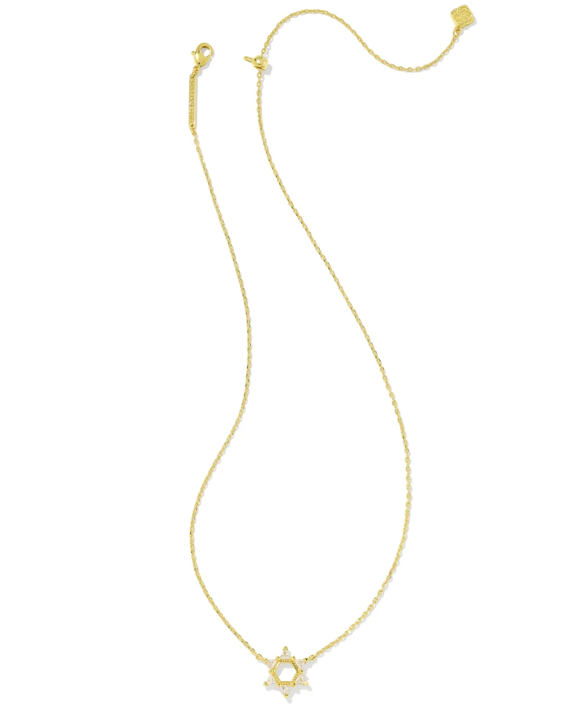 Star of David Gold Crystal Short Pendant Necklace in White CZ