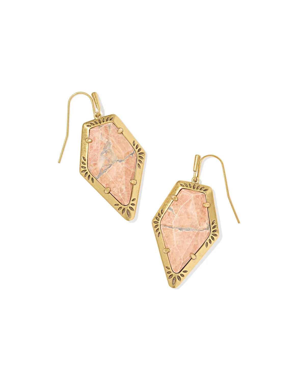 Tessa Vintage Gold Etch Frame Drop Earrings