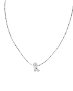 Tiny Cowboy Boot 14k White Gold Pendant Necklace in White Diamond