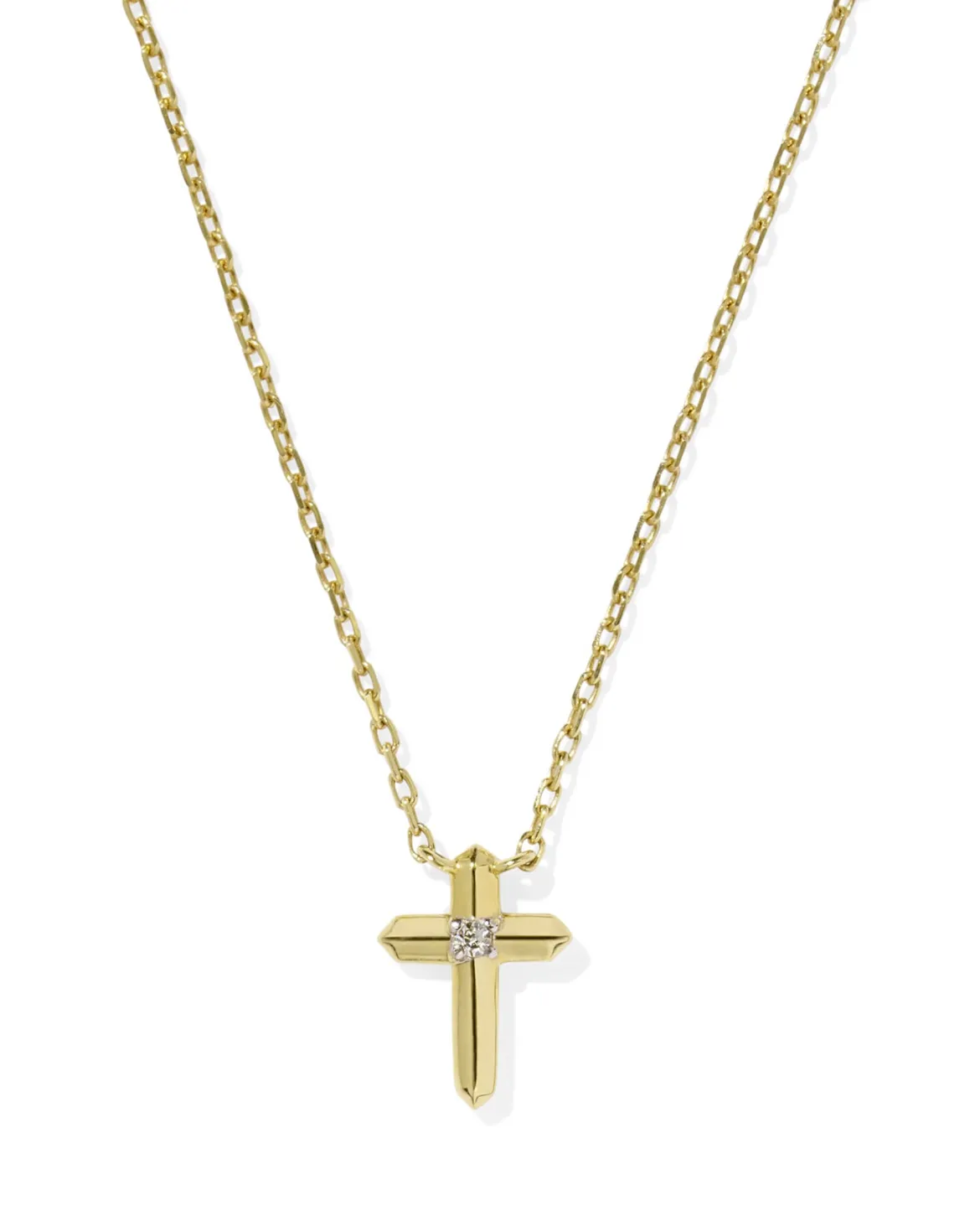 Tiny Cross 14k Yellow Gold Pendant Necklace in White Diamond
