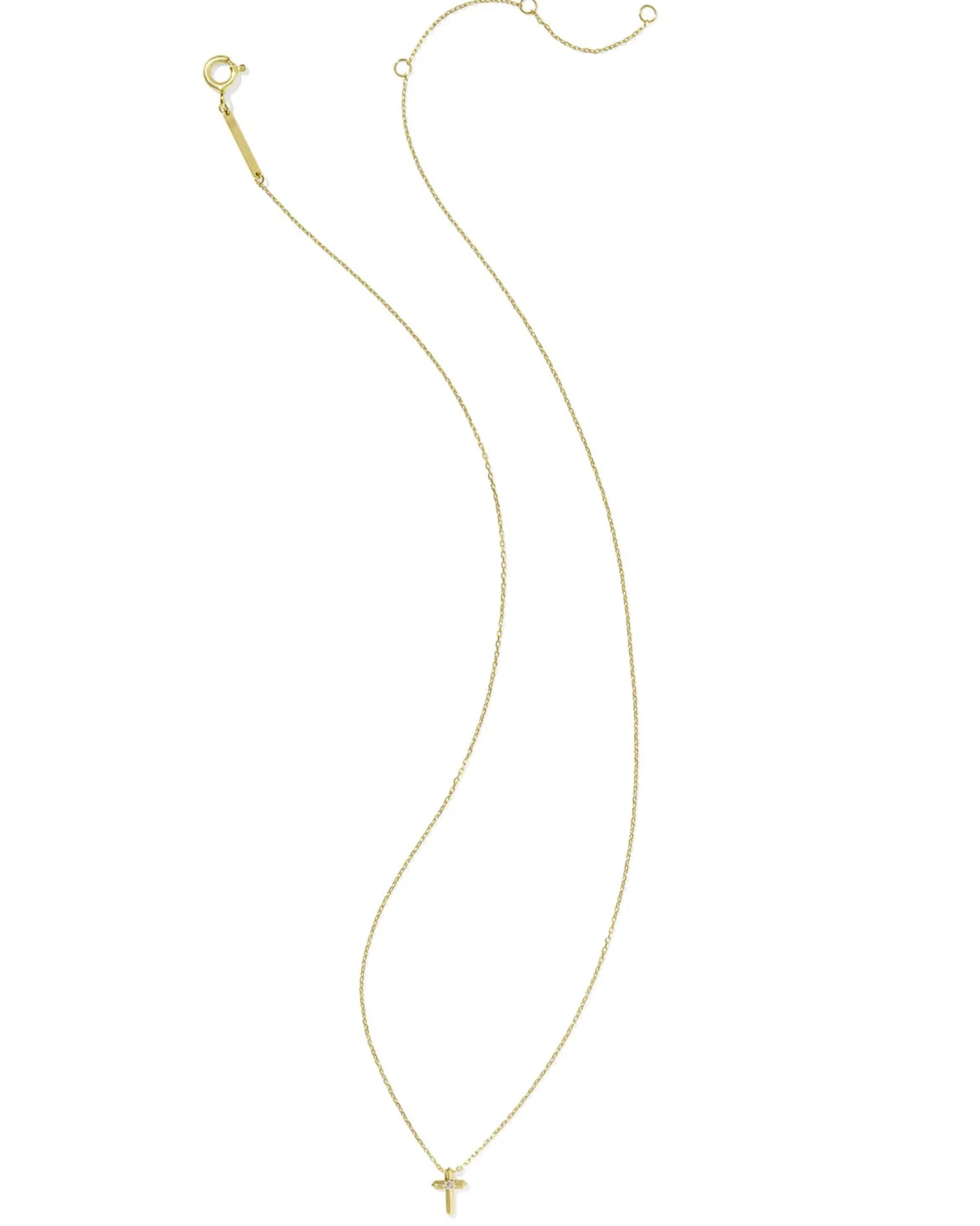 Tiny Cross 14k Yellow Gold Pendant Necklace in White Diamond