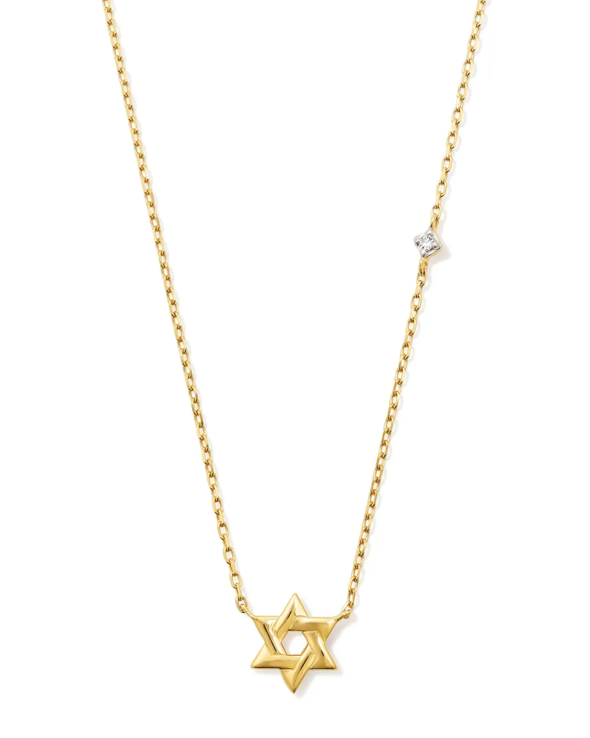 Tiny Star of David 14k Yellow Gold Pendant Necklace in White Diamond