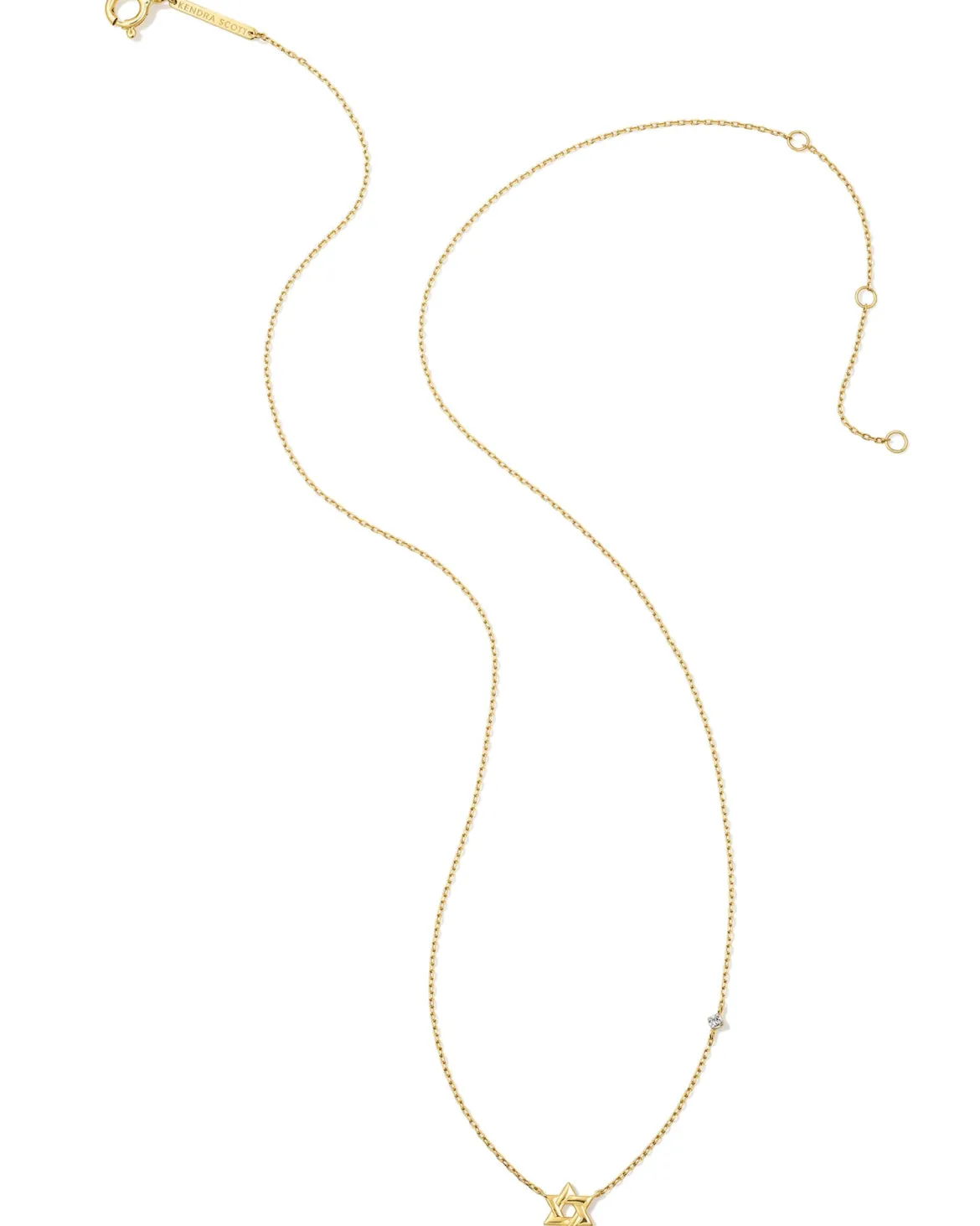 Tiny Star of David 14k Yellow Gold Pendant Necklace in White Diamond