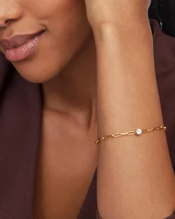 Virginia 18k Gold Vermeil Paperclip Bracelet in White Topaz