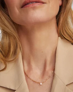 Virginia 18k Gold Vermeil Paperclip Necklace in White Topaz