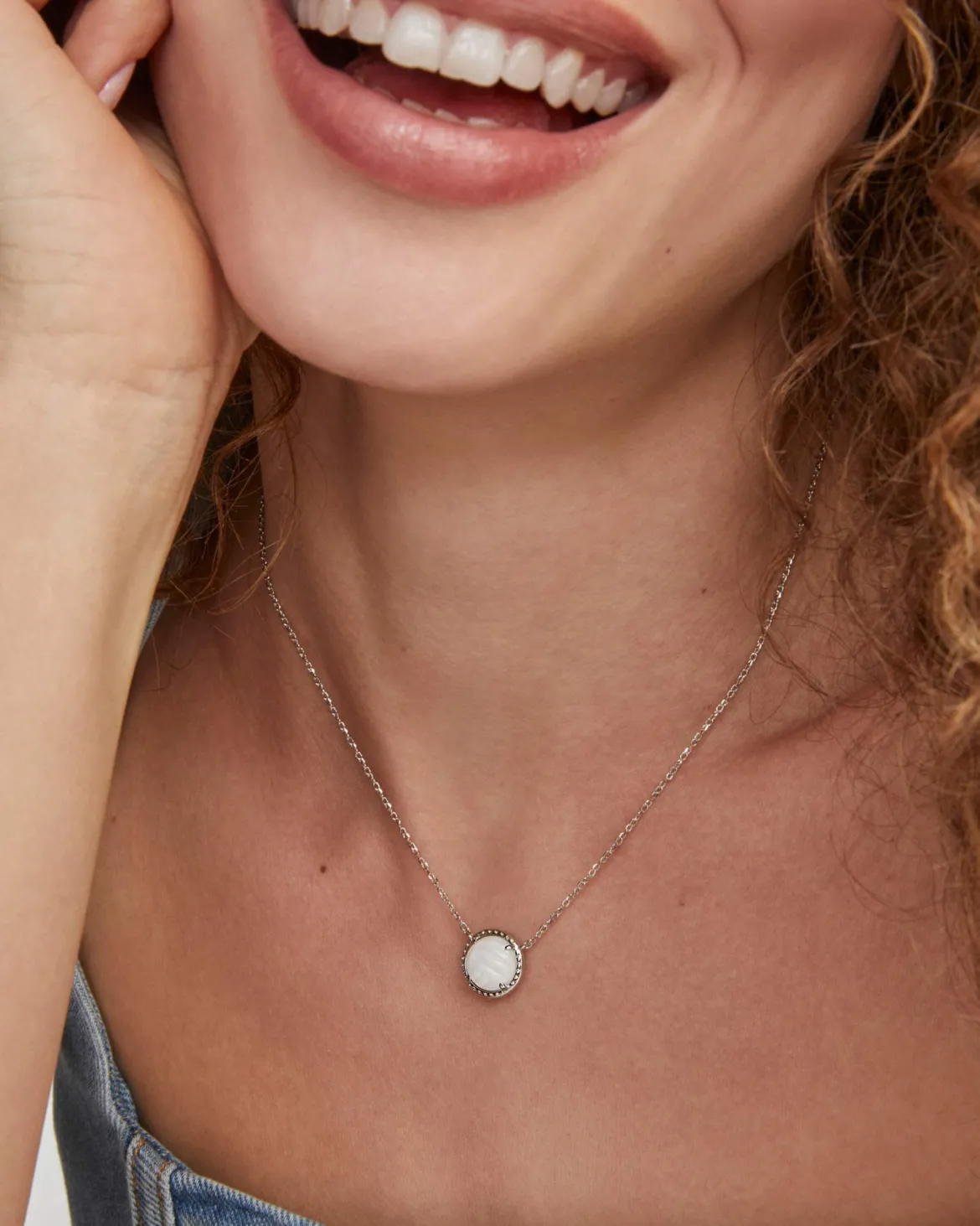 Volleyball Silver Short Pendant Necklace in White Mother-of-Pearl